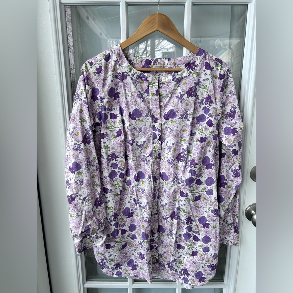 DULUTH TRADING CO Women's MEDIUM Wrinklefighter Tunic PURPLE PINK FLORAL